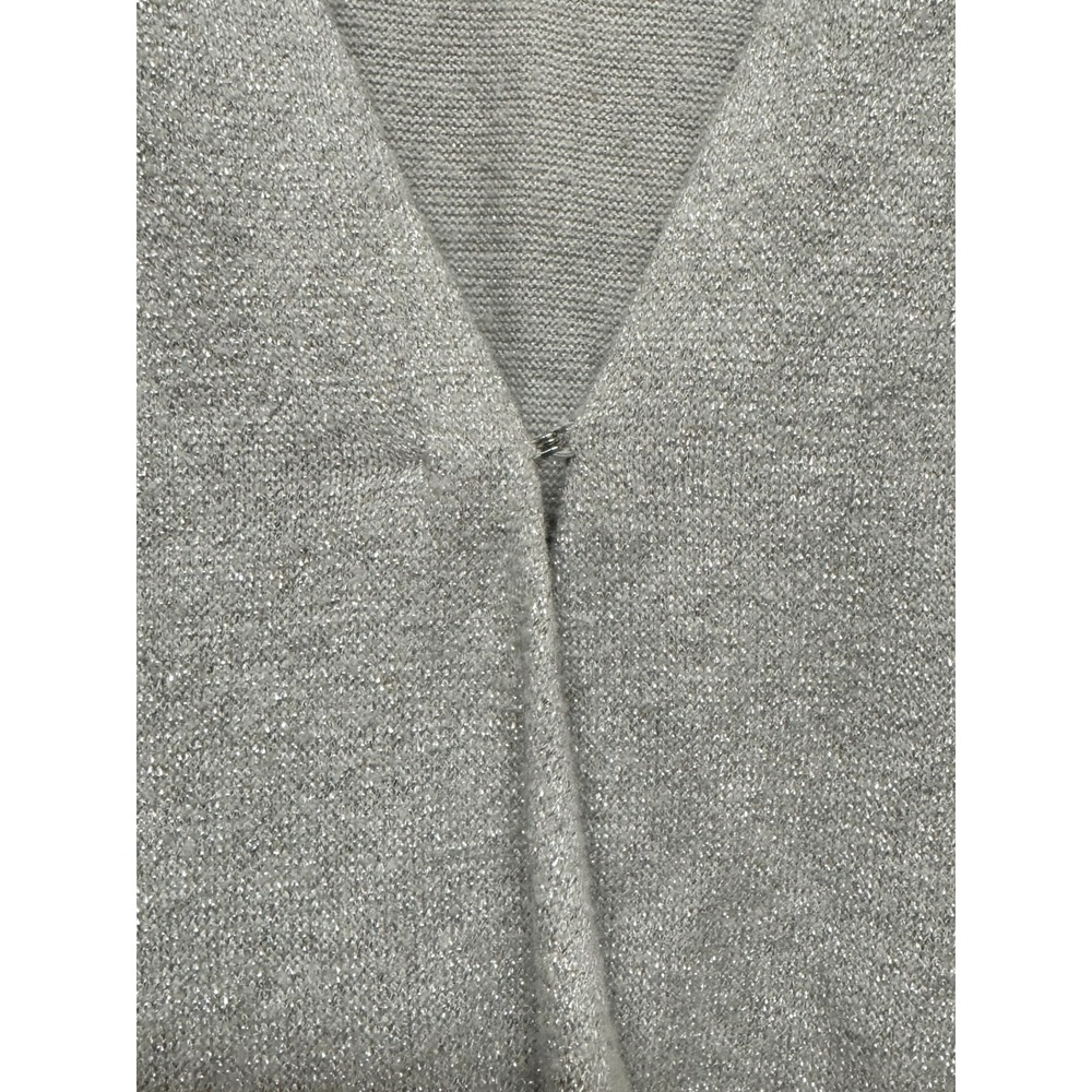 Banana Republic Womens Silver Sparkle Knit Wrap Front Long Sleeve Top Size L - Picture 5 of 9
